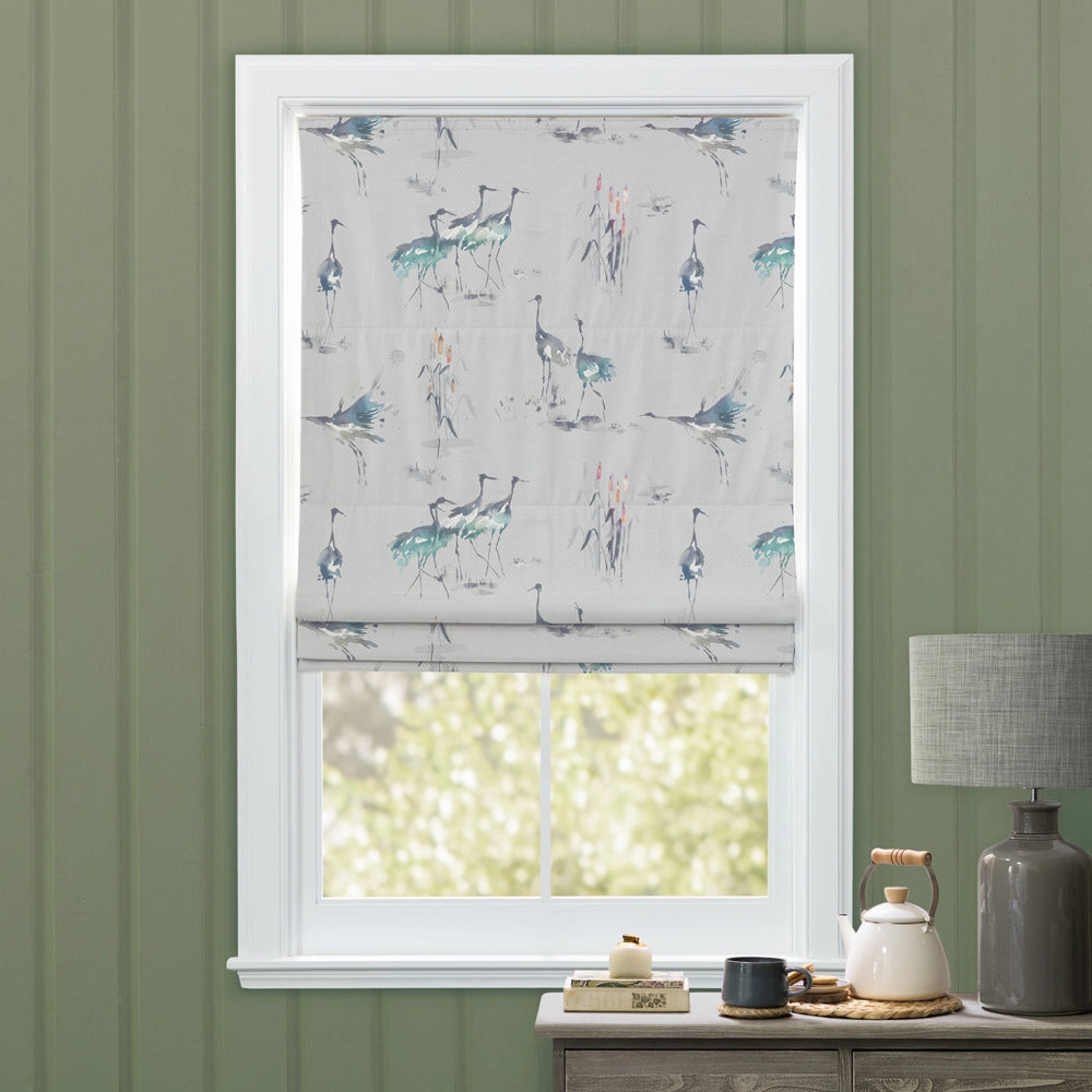 Cranes Printed Made to Measure Roman Blinds Cobalt