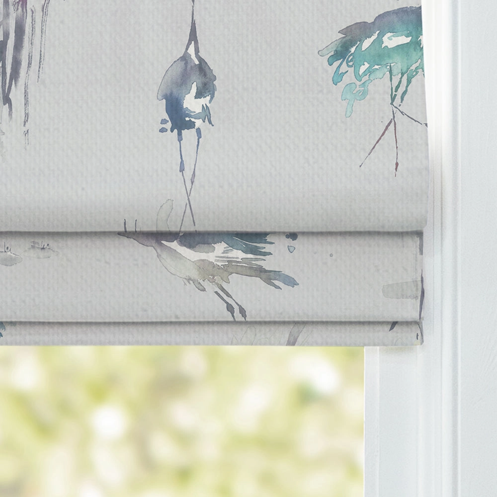 Cranes Printed Made to Measure Roman Blinds Cobalt