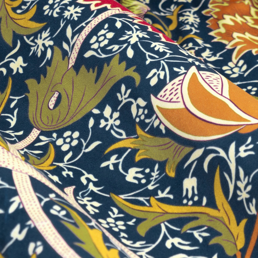 Cray Floral Velvet Pencil Pleat Curtains Indigo/Berry