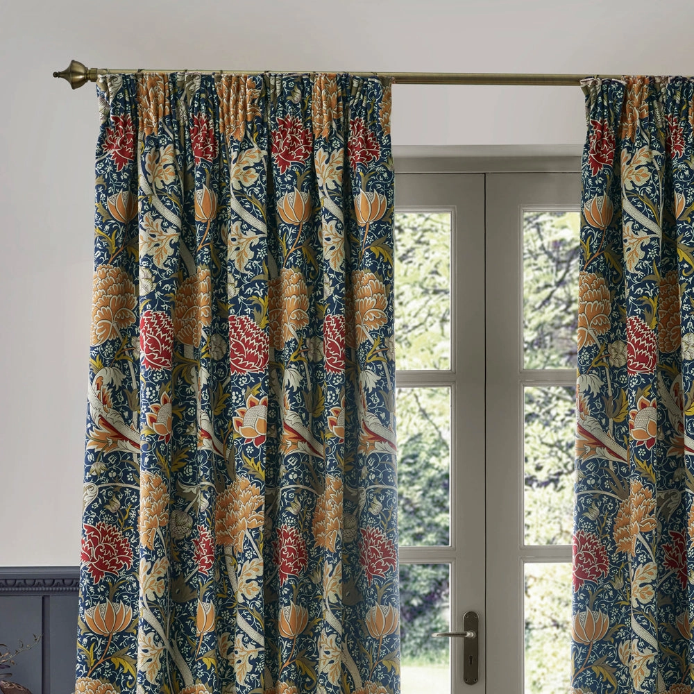 Cray Floral Velvet Pencil Pleat Curtains Indigo/Berry
