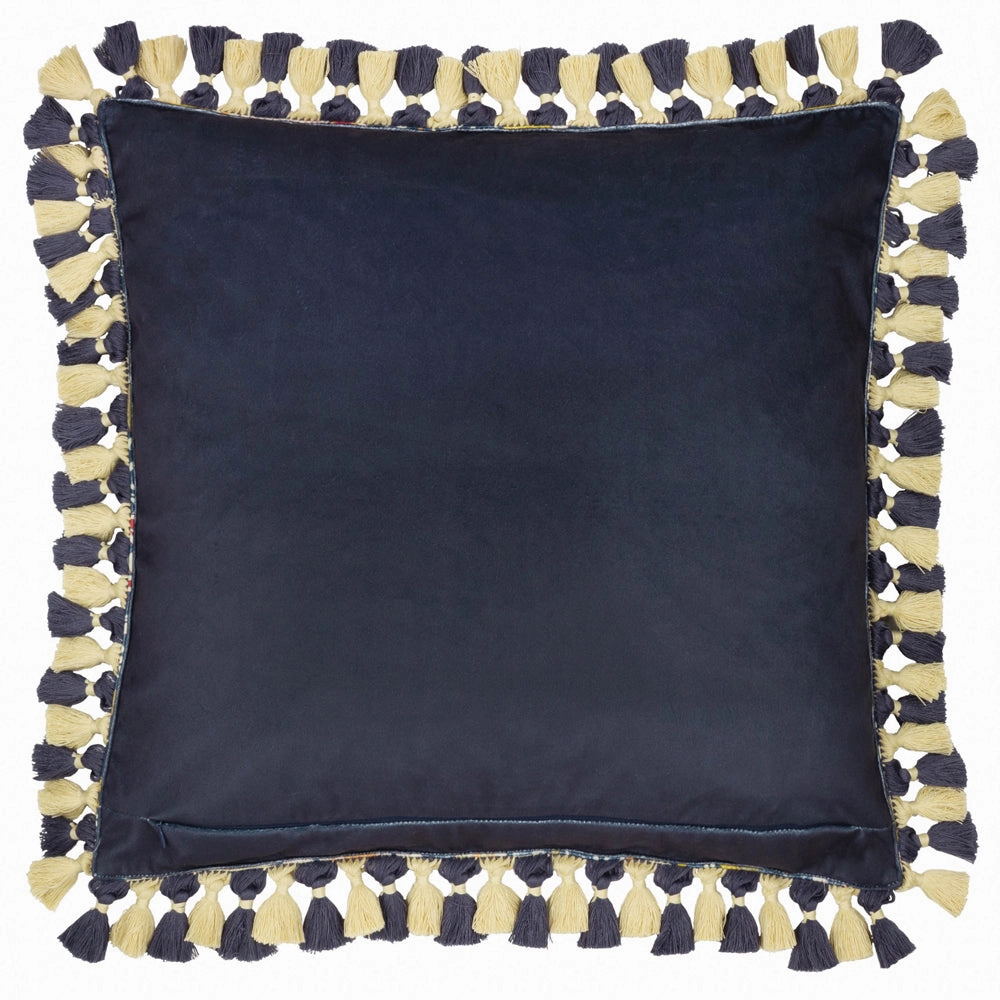 Cray Tasselled Velvet Cushion Indigo/Berry