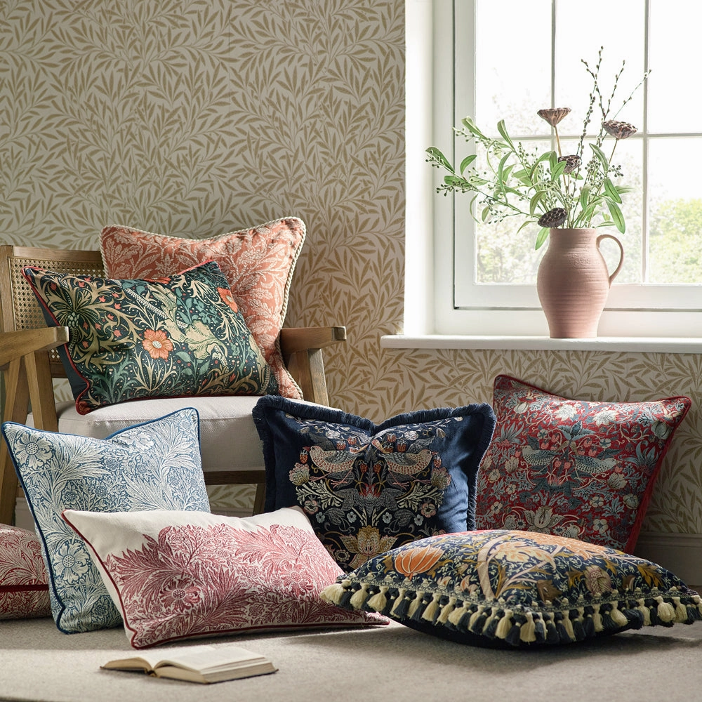 Cray Tasselled Velvet Cushion Indigo/Berry