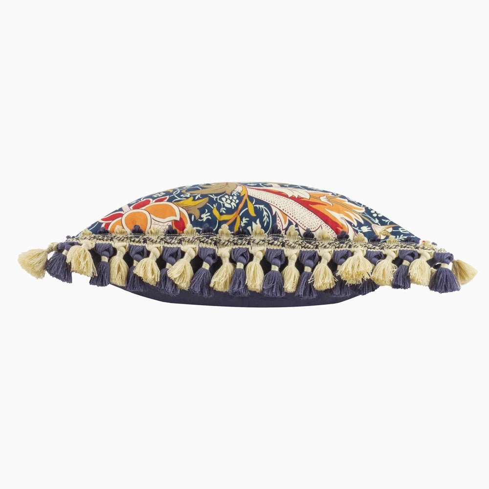 Cray Tasselled Velvet Cushion Indigo/Berry