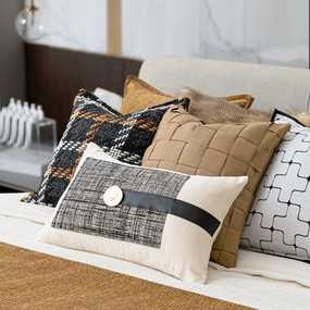 Cream And Brown Tartan Pattern Bed Cushion Sethome decoration ,modern home decor 