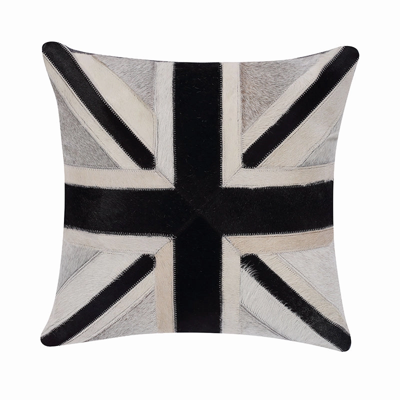 Cream and Grey Cowhide Throw Cushion