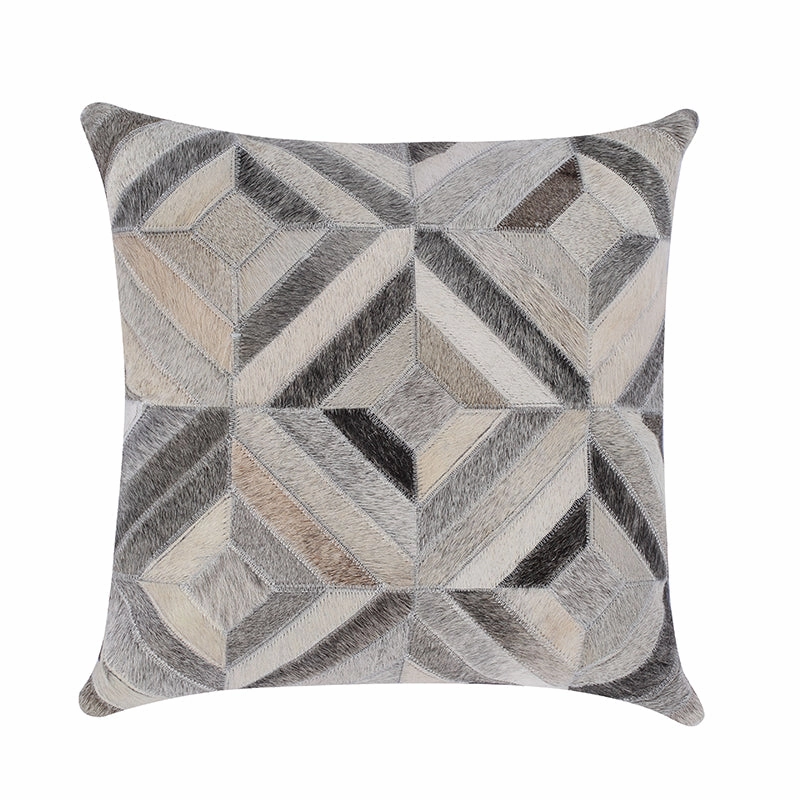 Cream and Grey Cowhide Throw Cushion