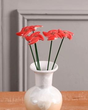 Crimson Whirl Ceramic Flowers Stems - Set Of 5home decor ,wall decor 