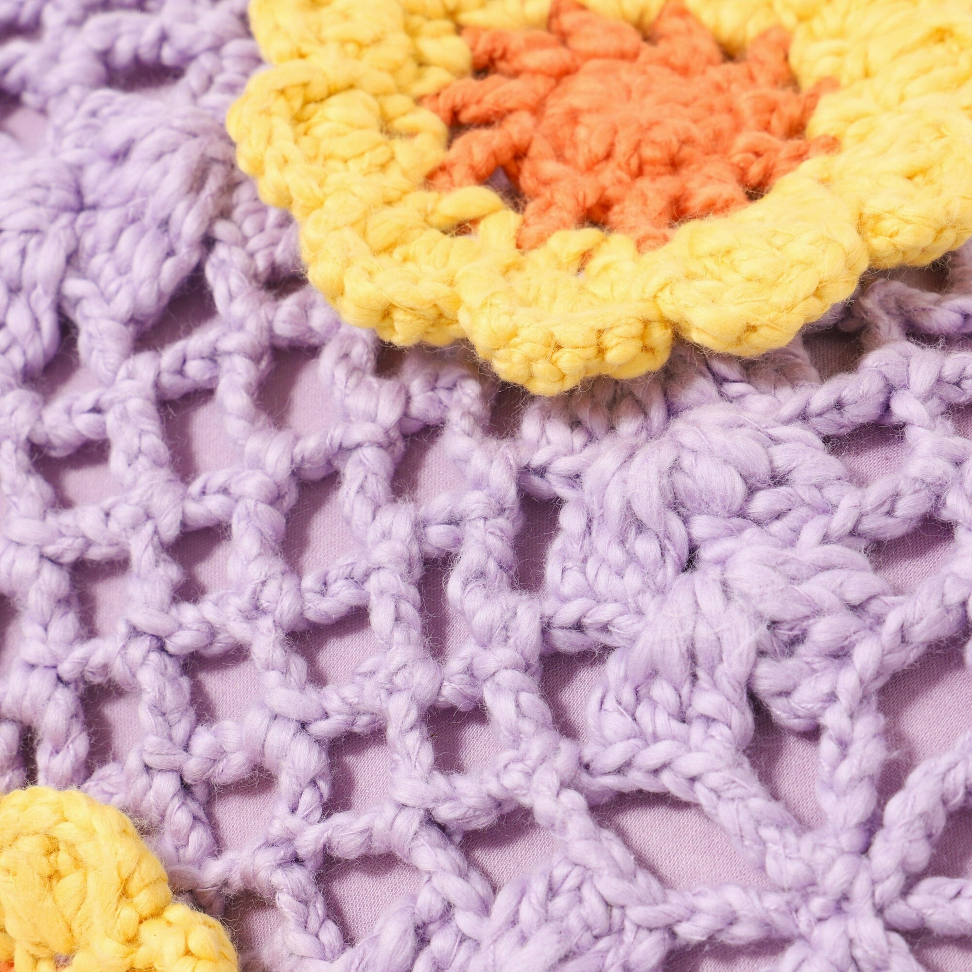 Crochet Flower Cushion Cover 400 X 250 Purple X Yellow