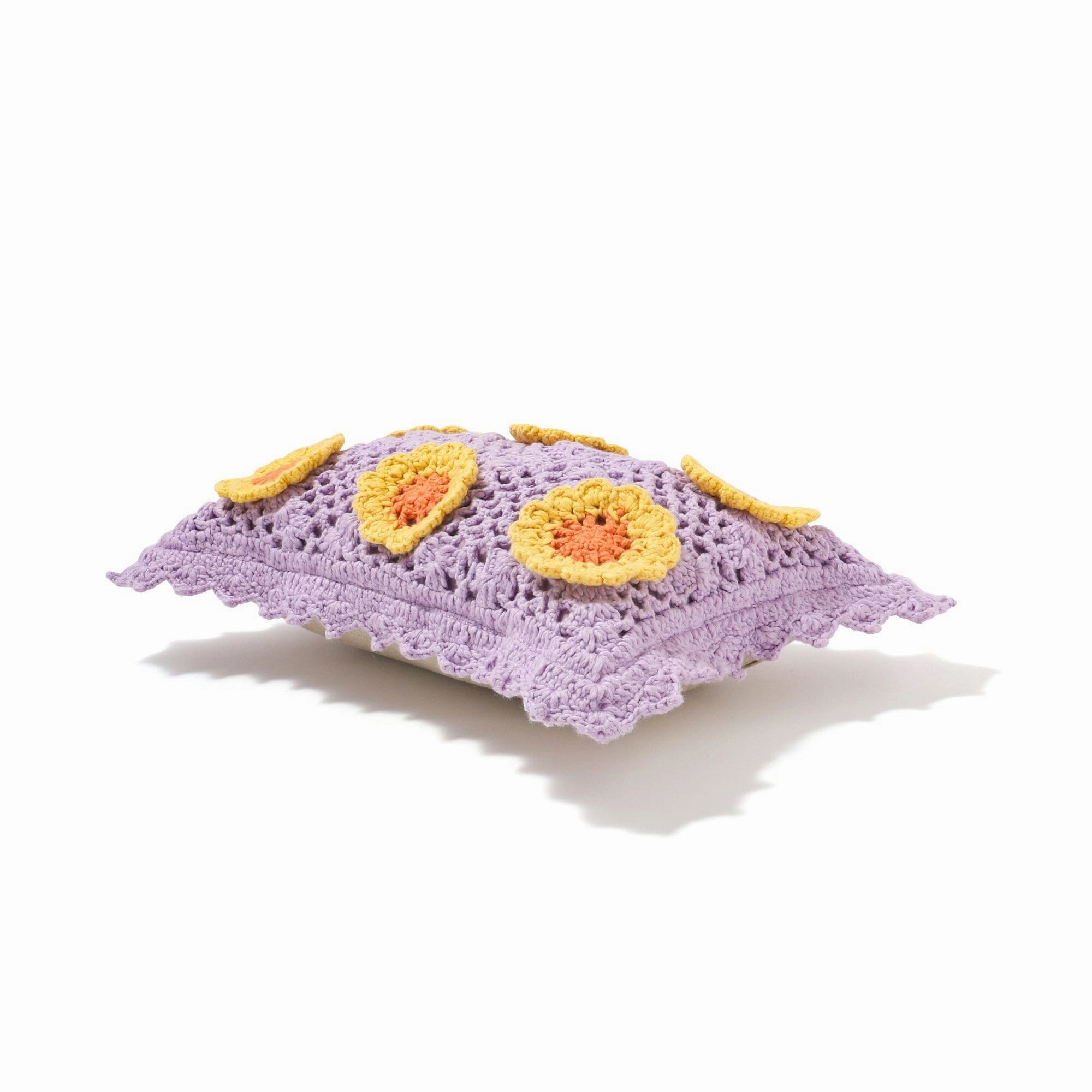 Crochet Flower Cushion Cover 400 X 250 Purple X Yellow
