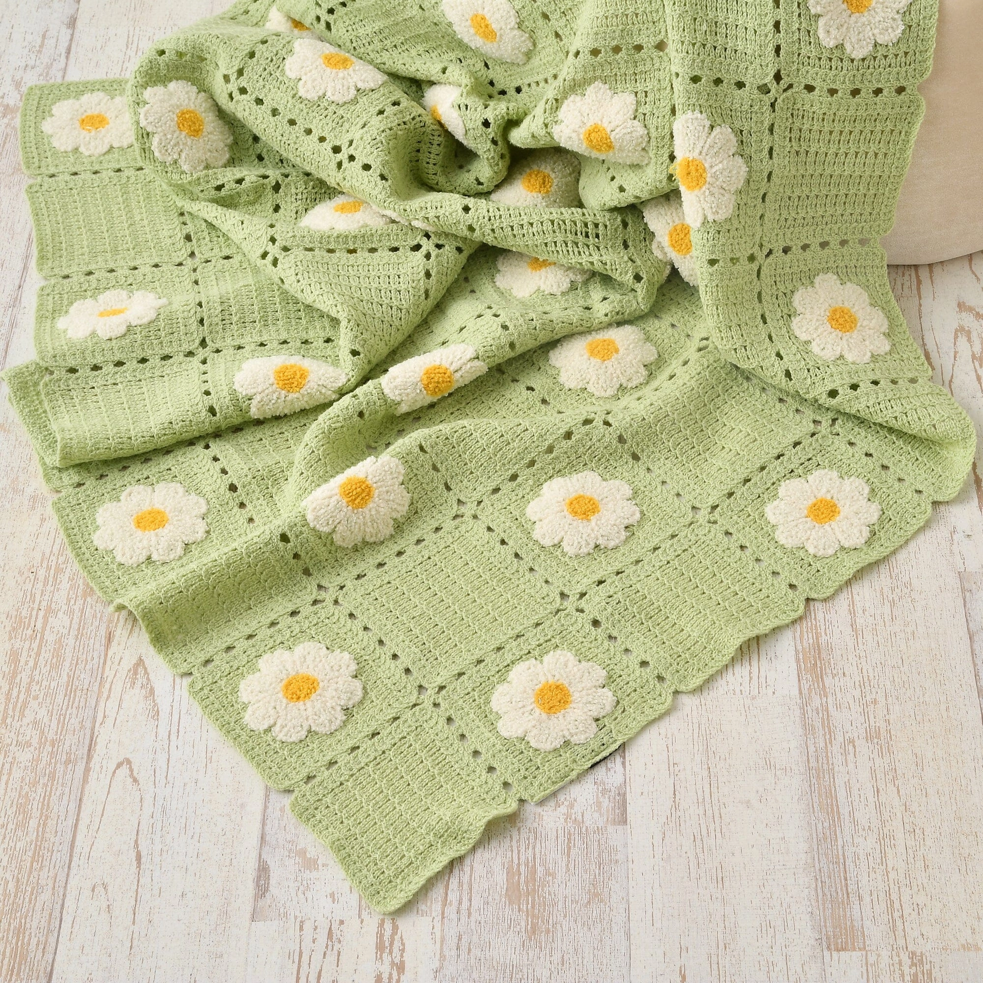 Crochet Flower Throw (Knee Blanket) 1300 x 1000 Light Green