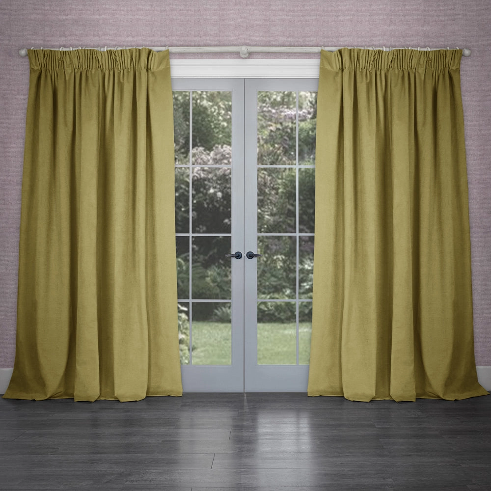 Cube Velvet Pencil Pleat Curtains Mustard