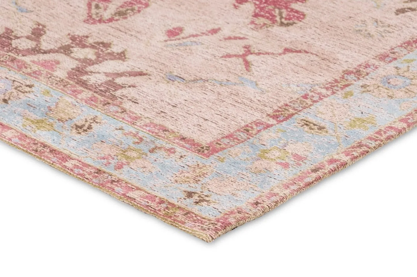 Dakota Blue and Pink Bordered Floral Runner Rug *NO RETURNS UNLESS FAULTY