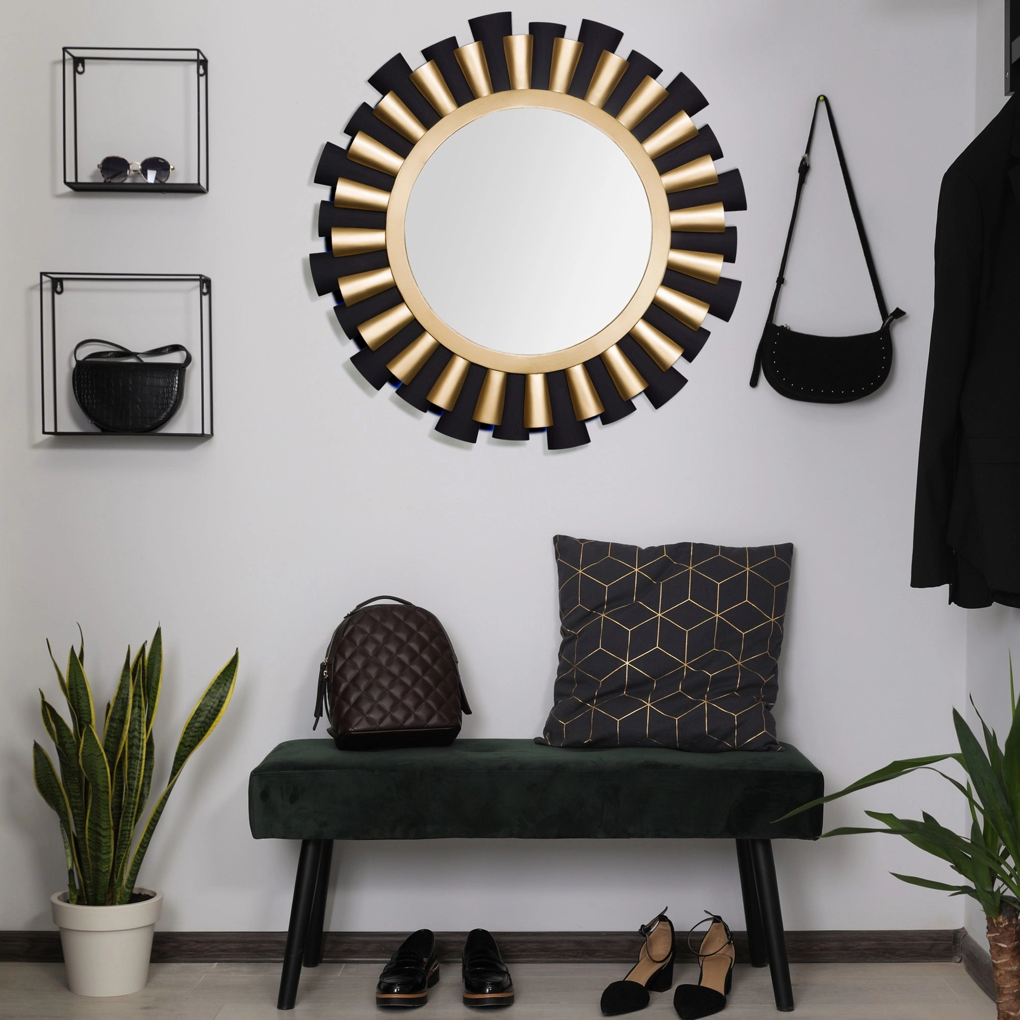 Daphne 372MI36MBFG 36-Inch Round Mirror - Matte Black/French Gold