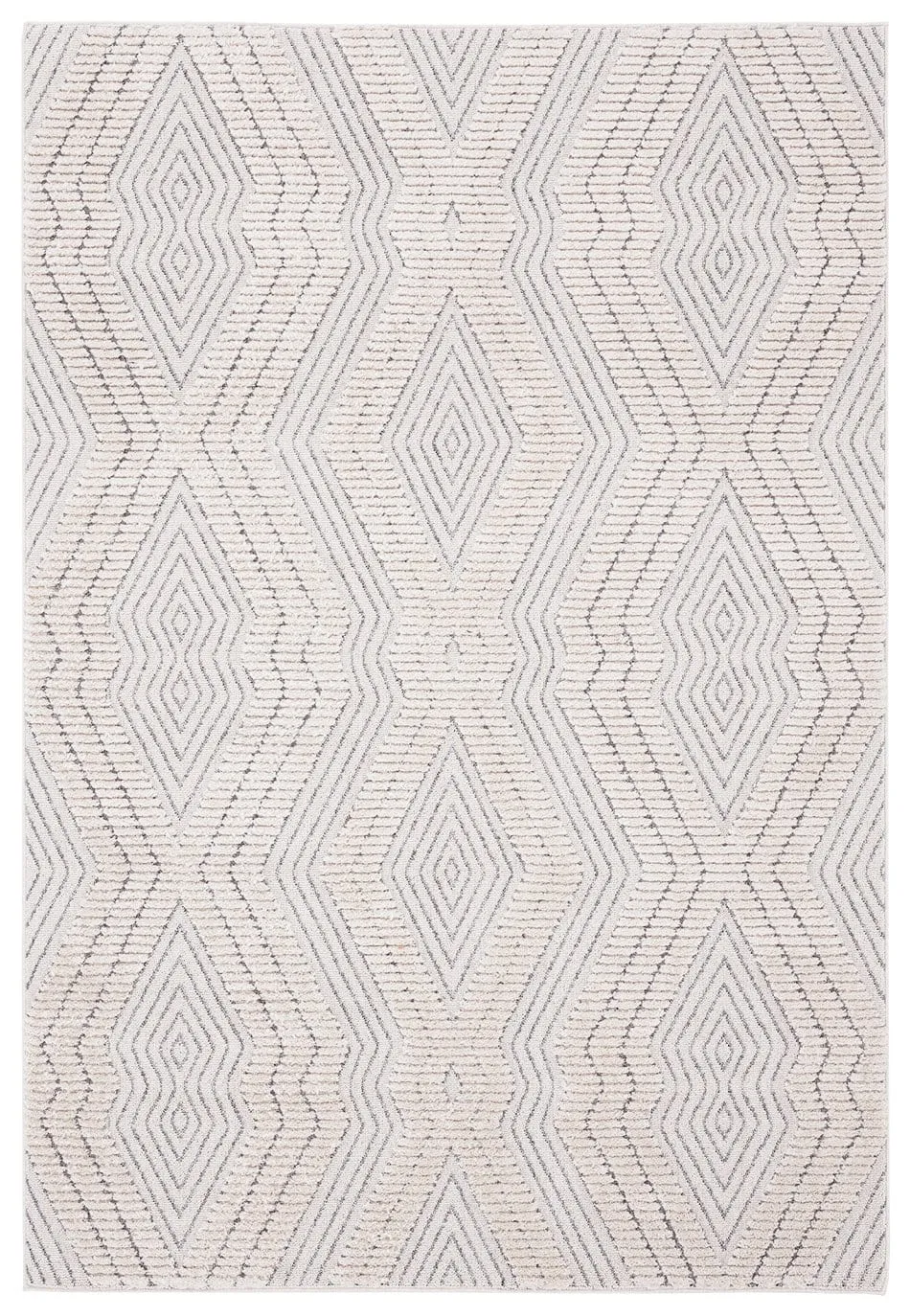 Dayna Ivory and Grey Textured Diamond Tribal Rugmodern color block patchwork rug