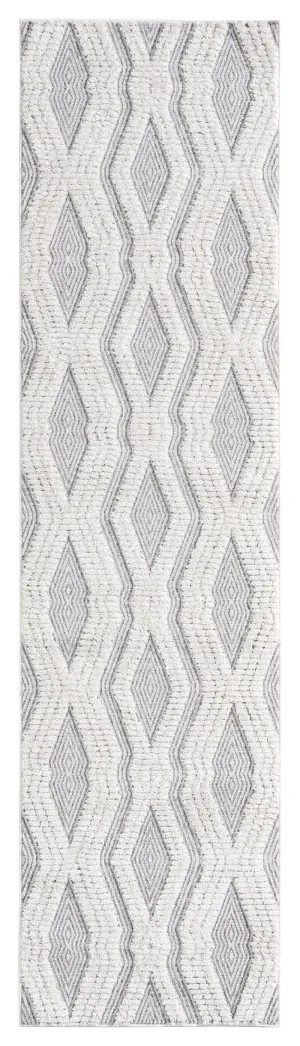 Dayna Ivory and Grey Textured Diamond Tribal Runner Rugmodern color block patchwork rug