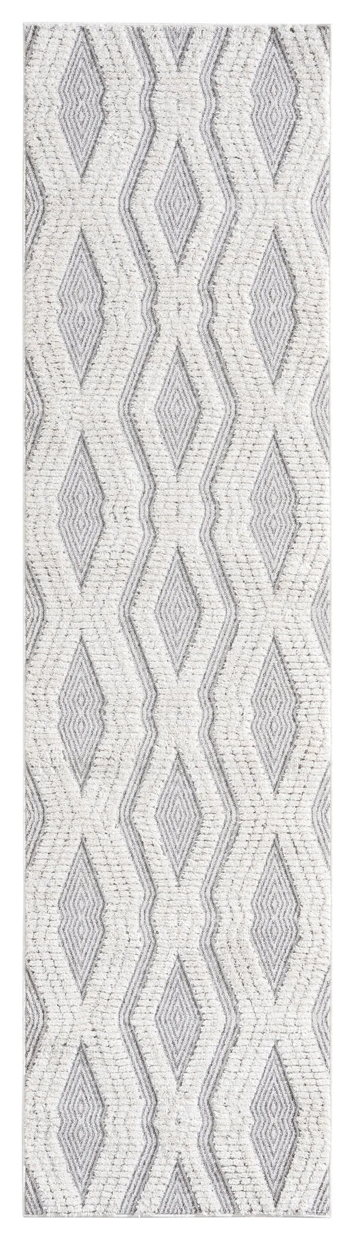 Dayna Ivory and Grey Textured Diamond Tribal Runner Rugmodern color block patchwork rug