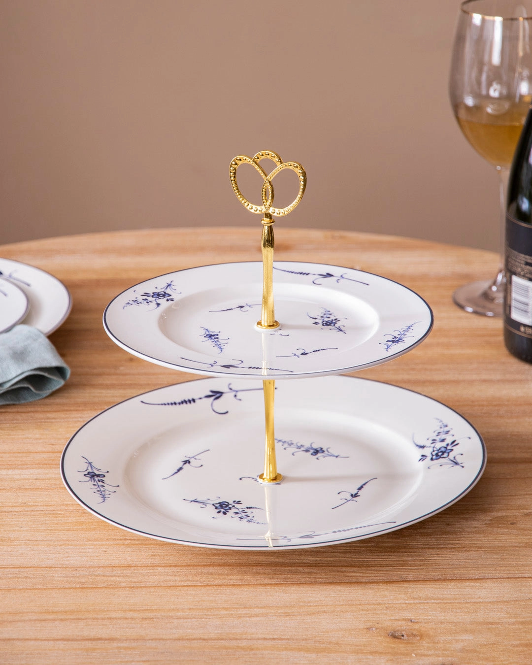 Delicate Blue Floral 2-Tier Cake standmodern kitchen decor ,kitchen dinner set ,dinnerware 