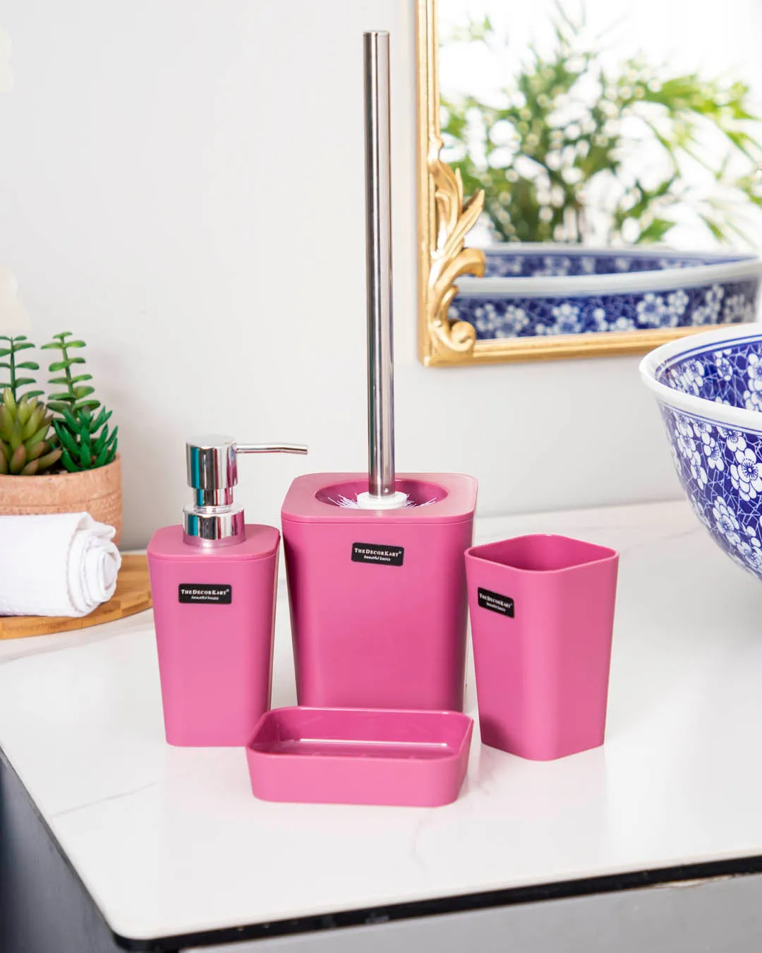 Delightful 4 Piece Bathroom Accessory - Pink