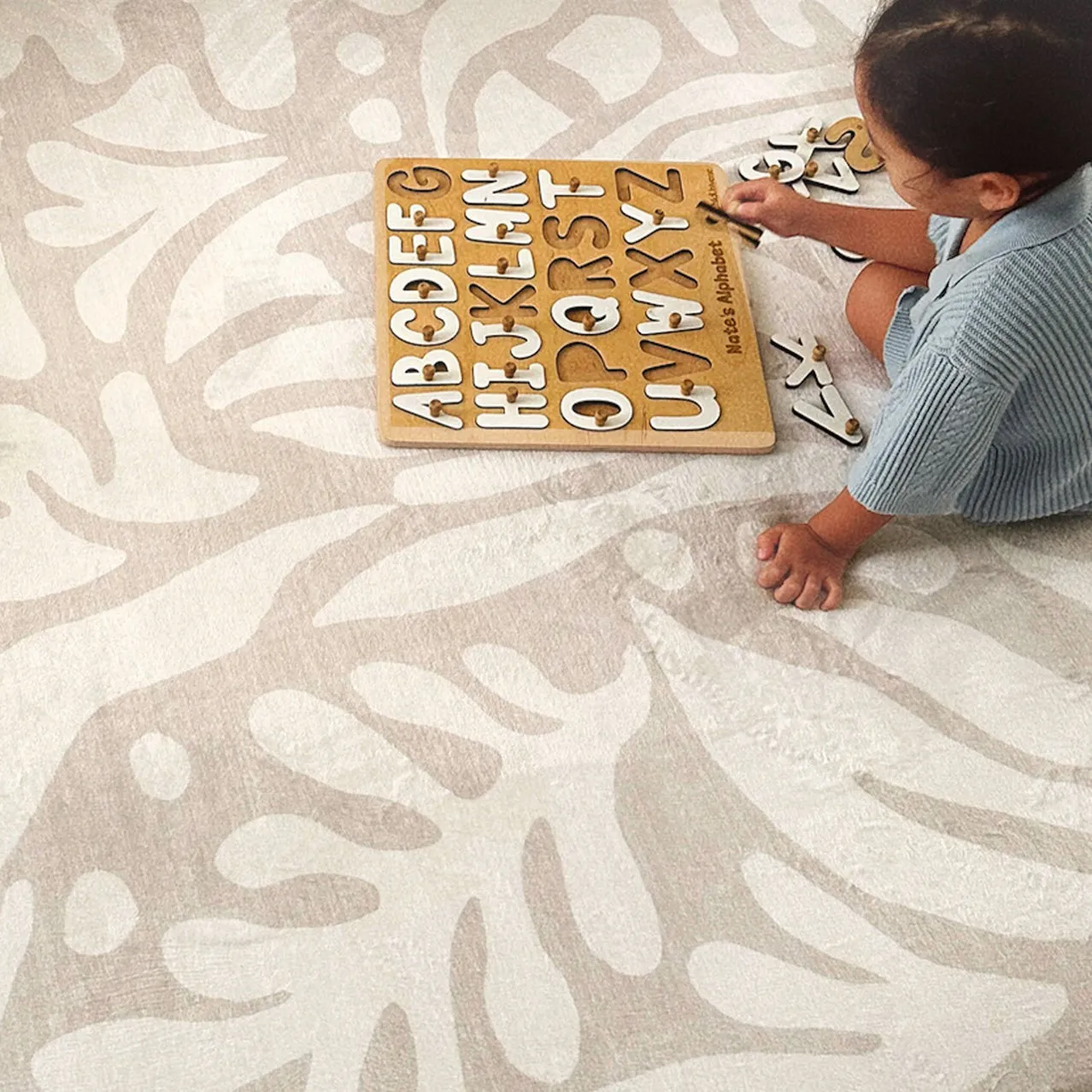 Didi Grey Cream Leaves Rollie Pollie Round Playmat