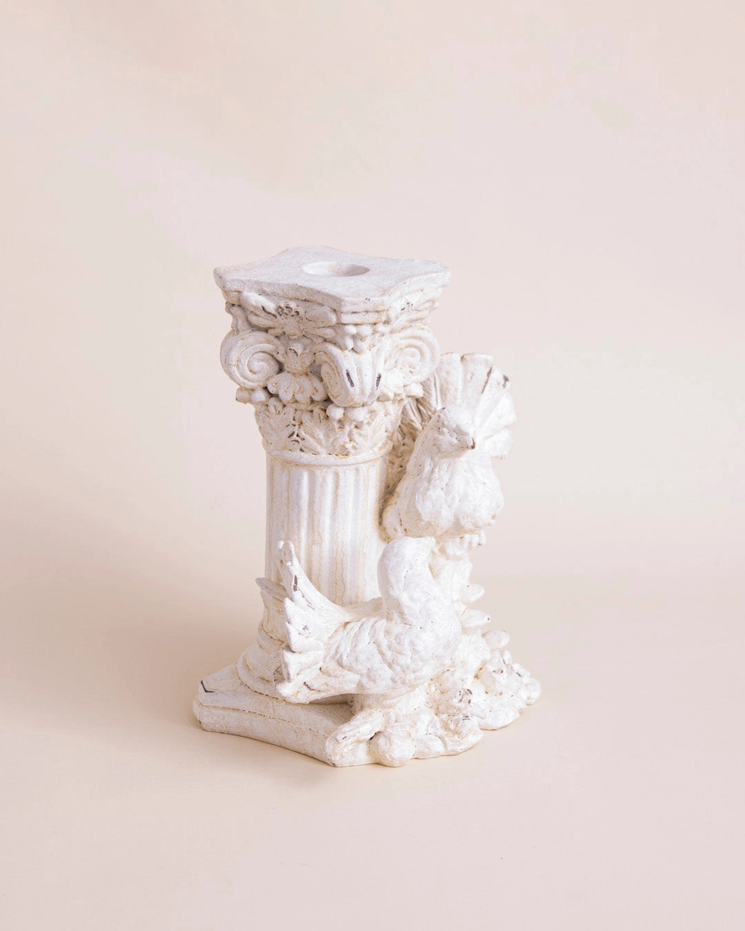Distressed Finish Dove Candle Holder