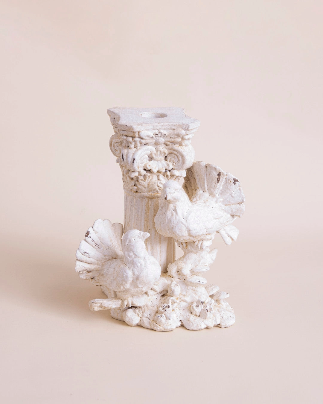 Distressed Finish Dove Candle Holder