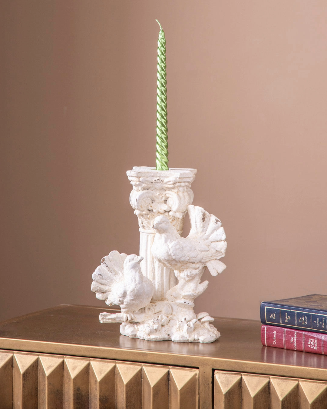 Distressed Finish Dove Candle Holder