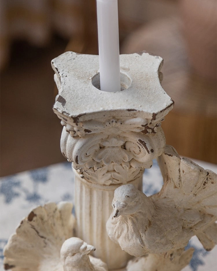 Distressed Finish Dove Candle Holder