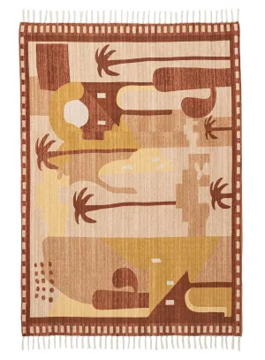 Donata Brown Mustard Boho Picnic Rugmodern color block patchwork rug