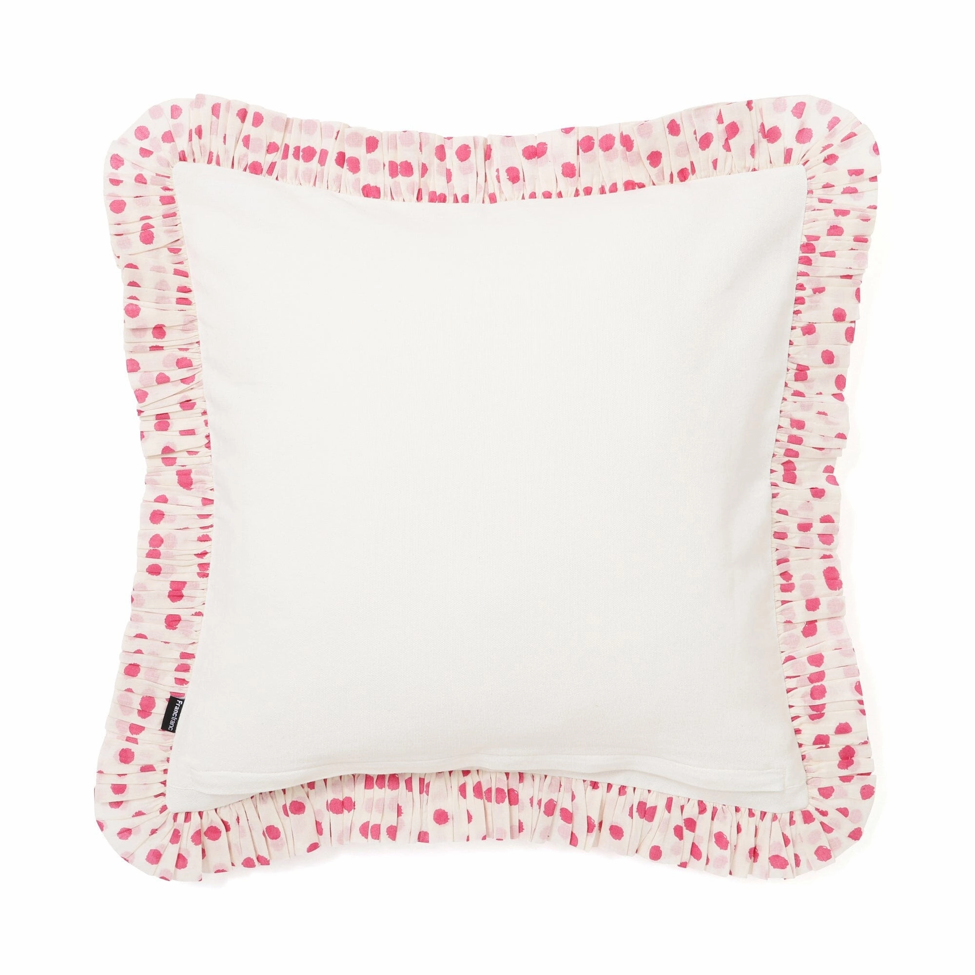 Dot Frill Cushion Cover 450 X 450 White X Pink