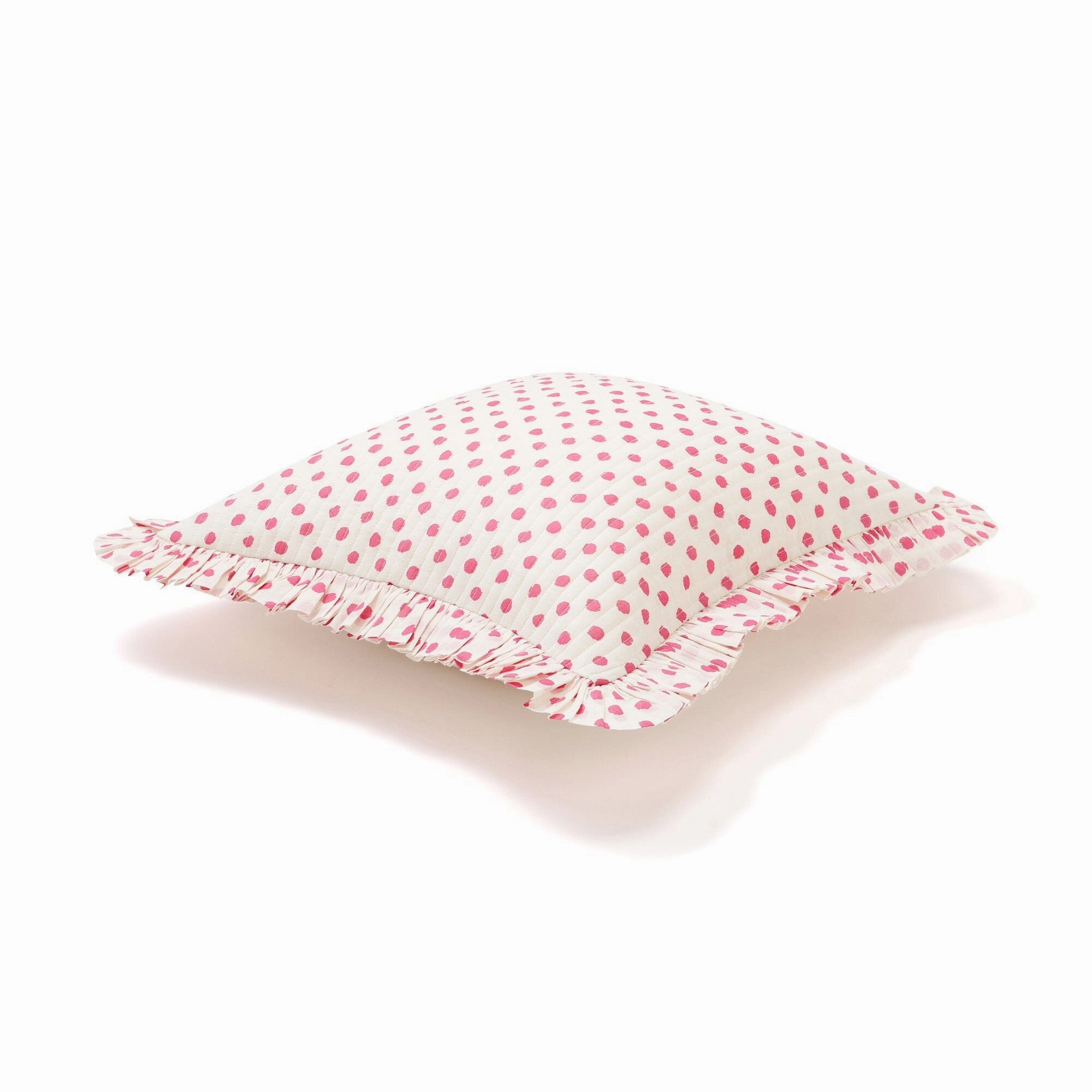 Dot Frill Cushion Cover 450 X 450 White X Pink