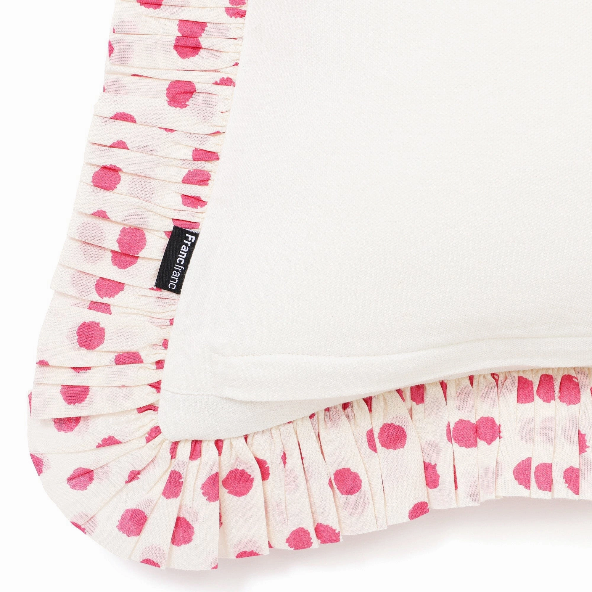 Dot Frill Cushion Cover 450 X 450 White X Pink