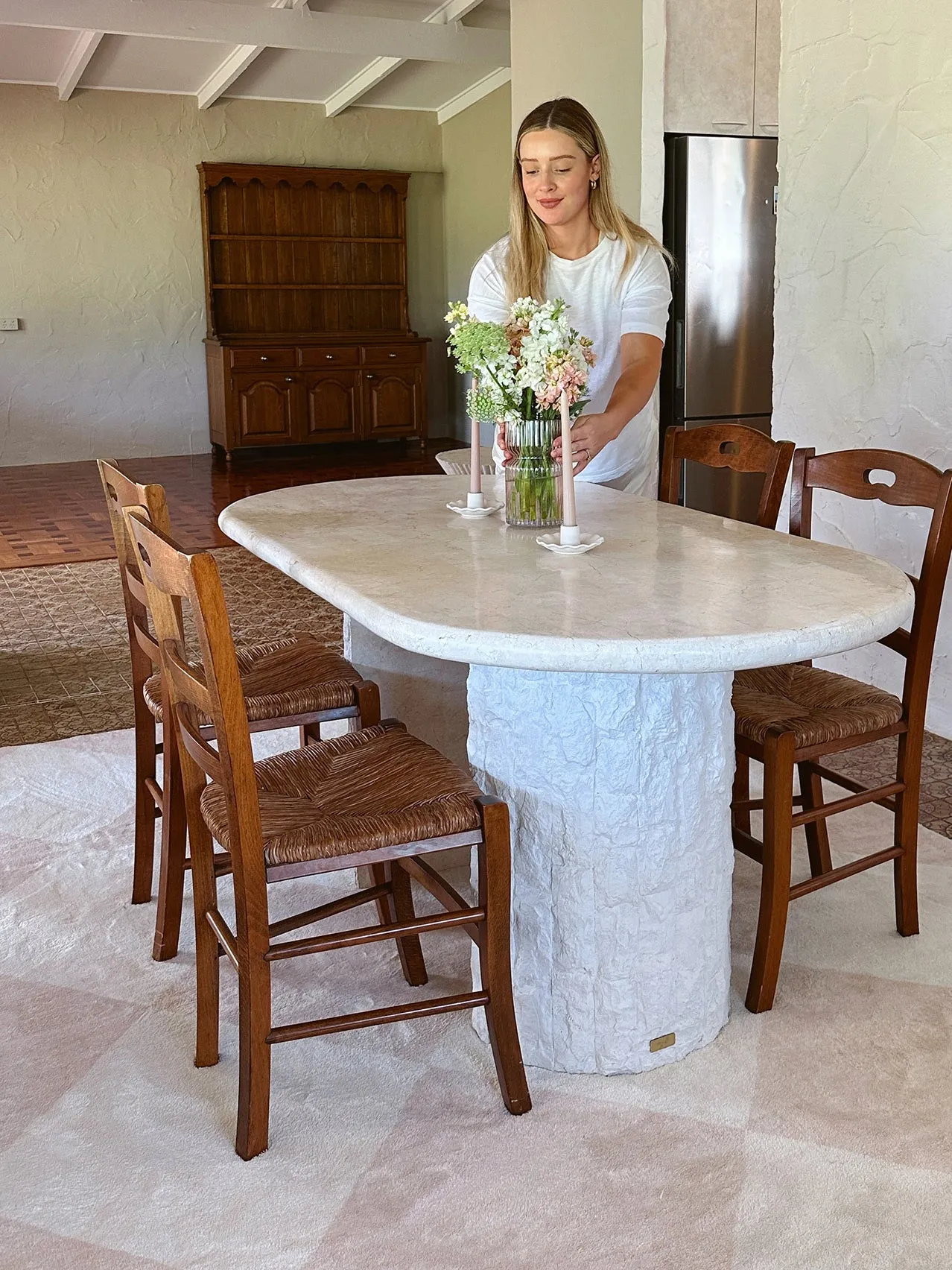 Doutzen Beige Cream Checkered Washable Rug