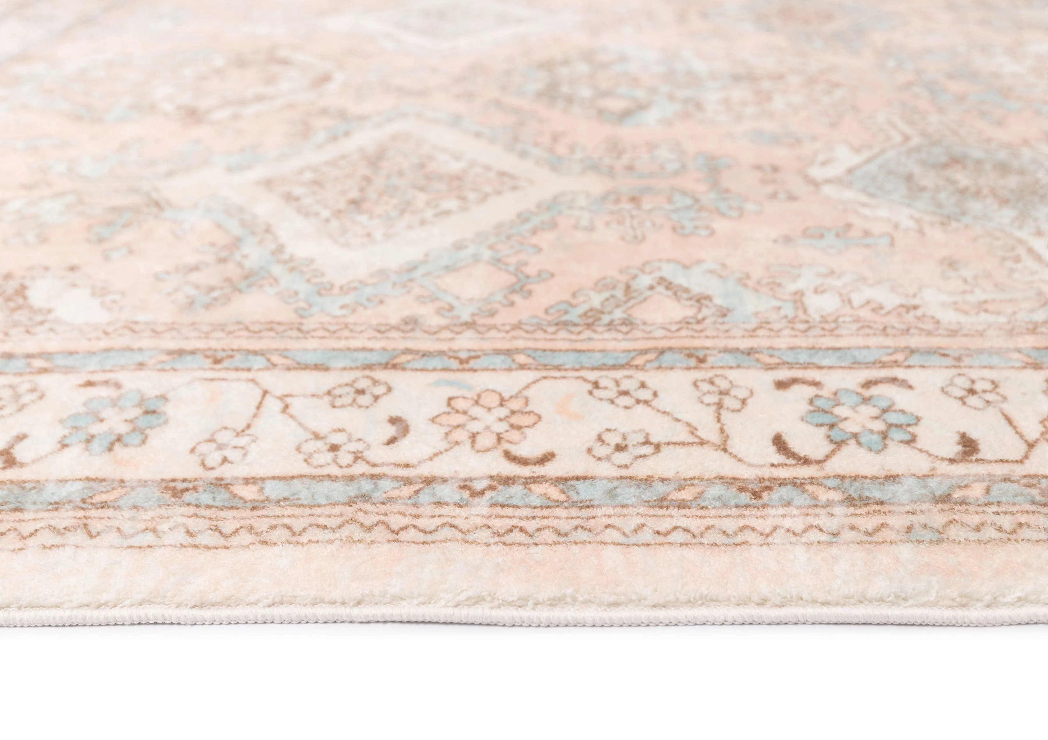 Edwina Peach and Blue Distressed Washable Rug