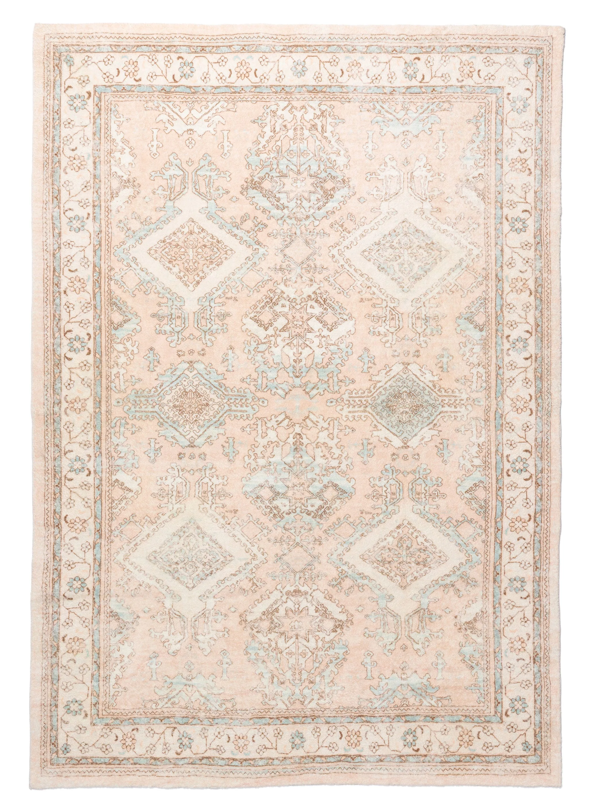 Edwina Peach and Blue Distressed Washable Rugmodern color block patchwork rug