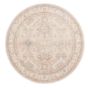 Edwina Peach and Blue Washable Round Rugmodern color block patchwork rug
