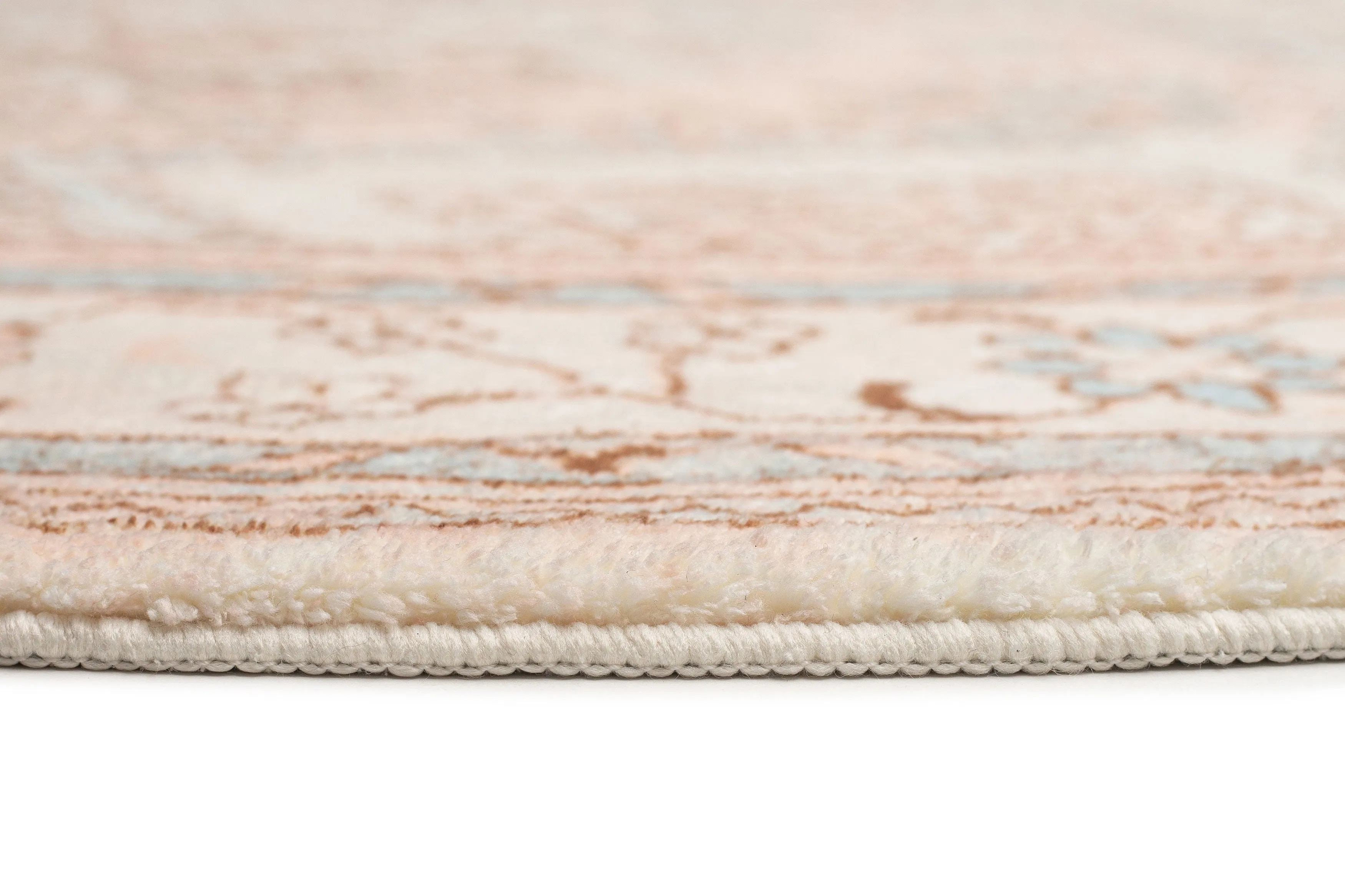 Edwina Peach and Blue Washable Round Rug