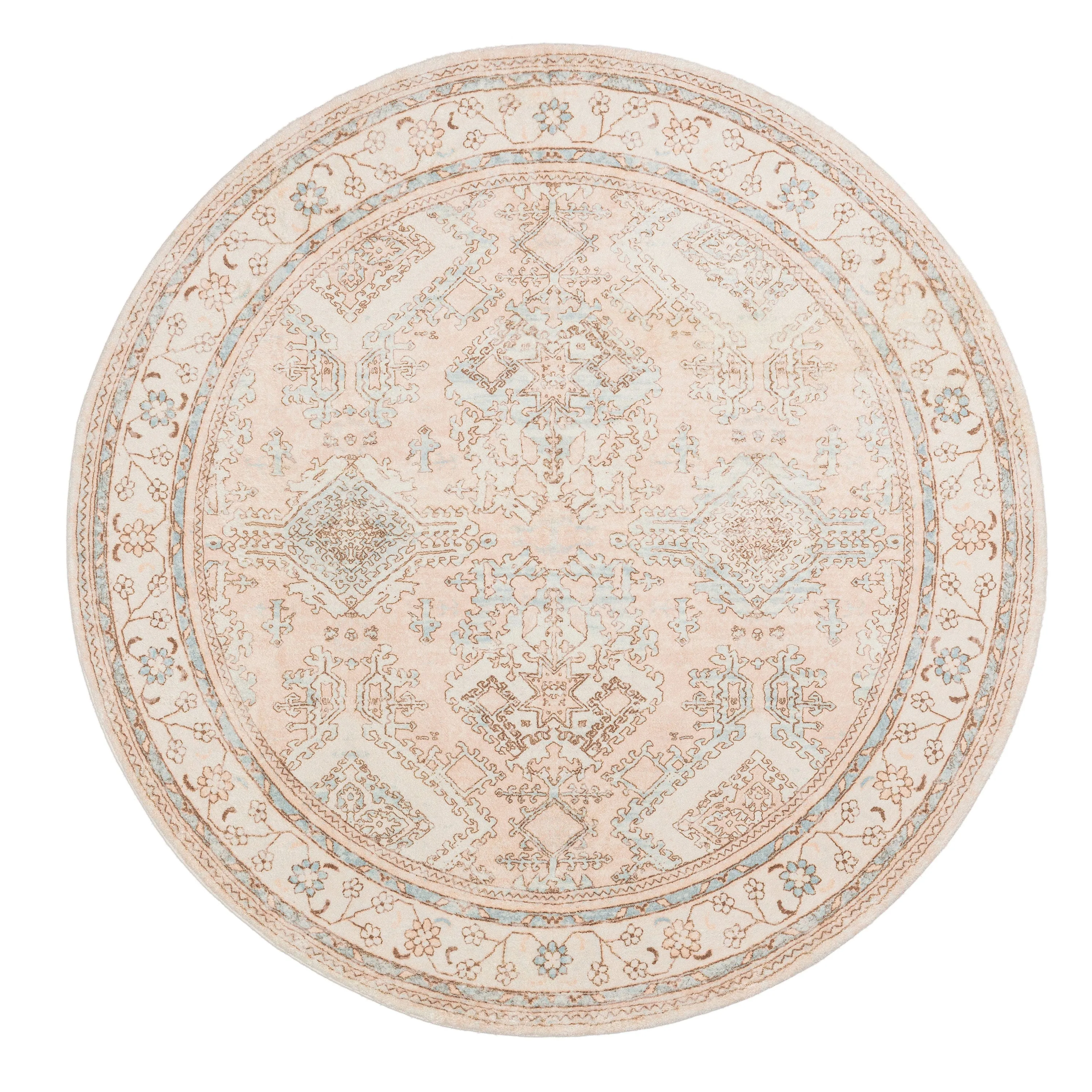 Edwina Peach and Blue Washable Round Rugmodern color block patchwork rug