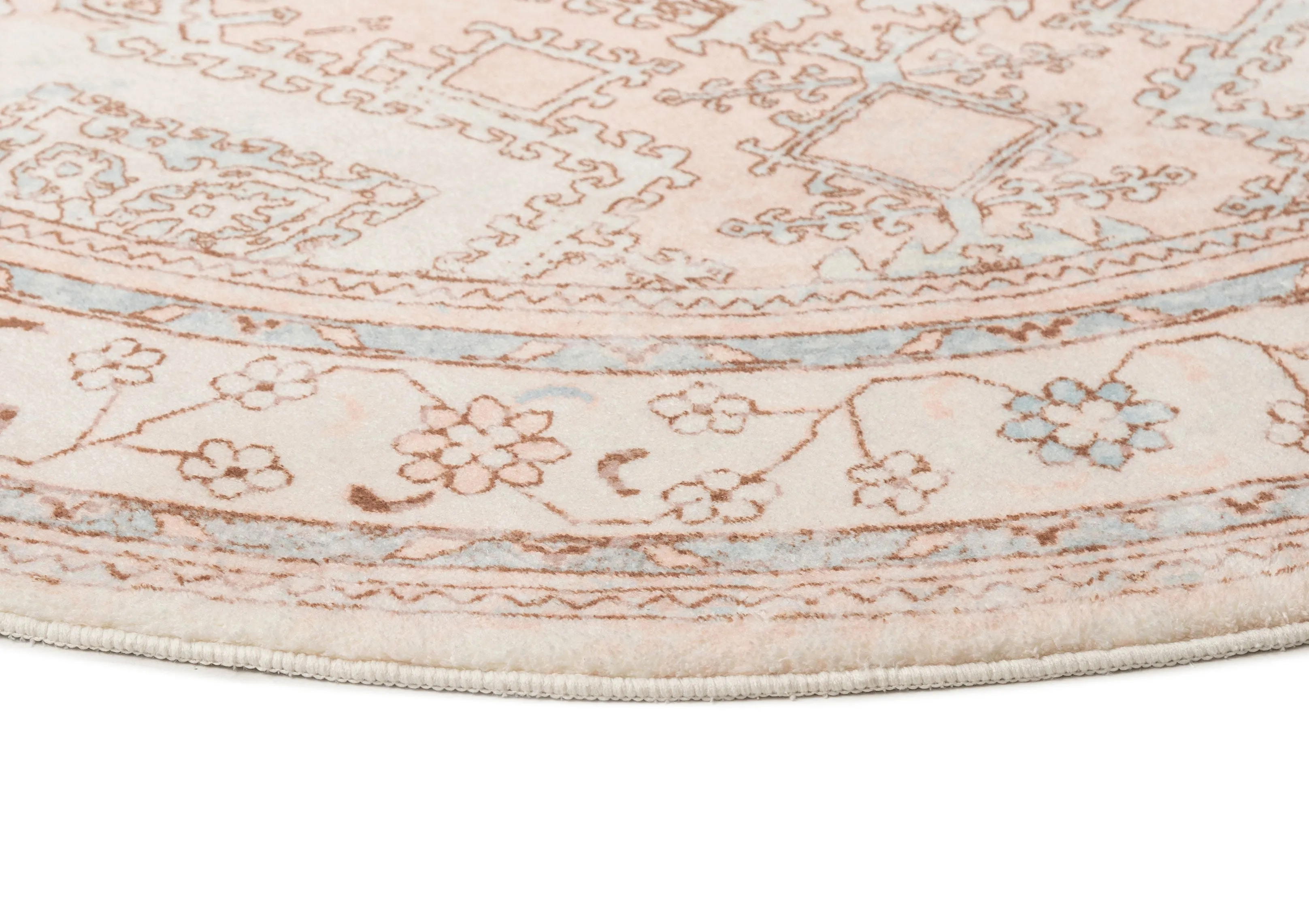 Edwina Peach and Blue Washable Round Rug