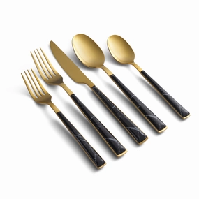 Eivin Gold with Black Marble Handle 20 Piece Flatware Seteco-friendly bamboo fiber tableware set 