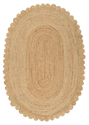 Ejiya Natural Brown Scalloped Jute Oval Rugmodern color block patchwork rug