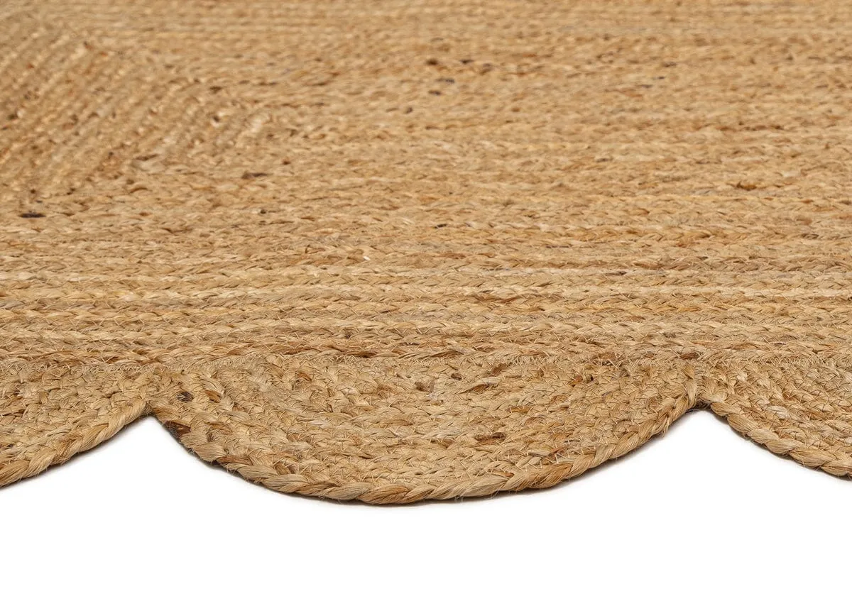 Ejiya Natural Brown Scalloped Jute Runner Rug