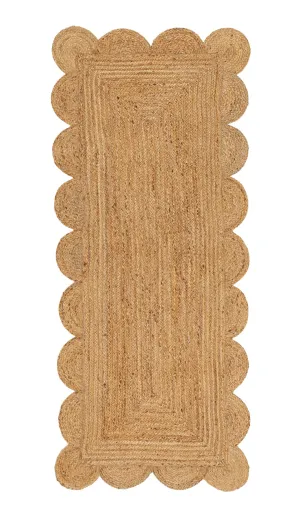 Ejiya Natural Brown Scalloped Jute Runner Rugmodern color block patchwork rug