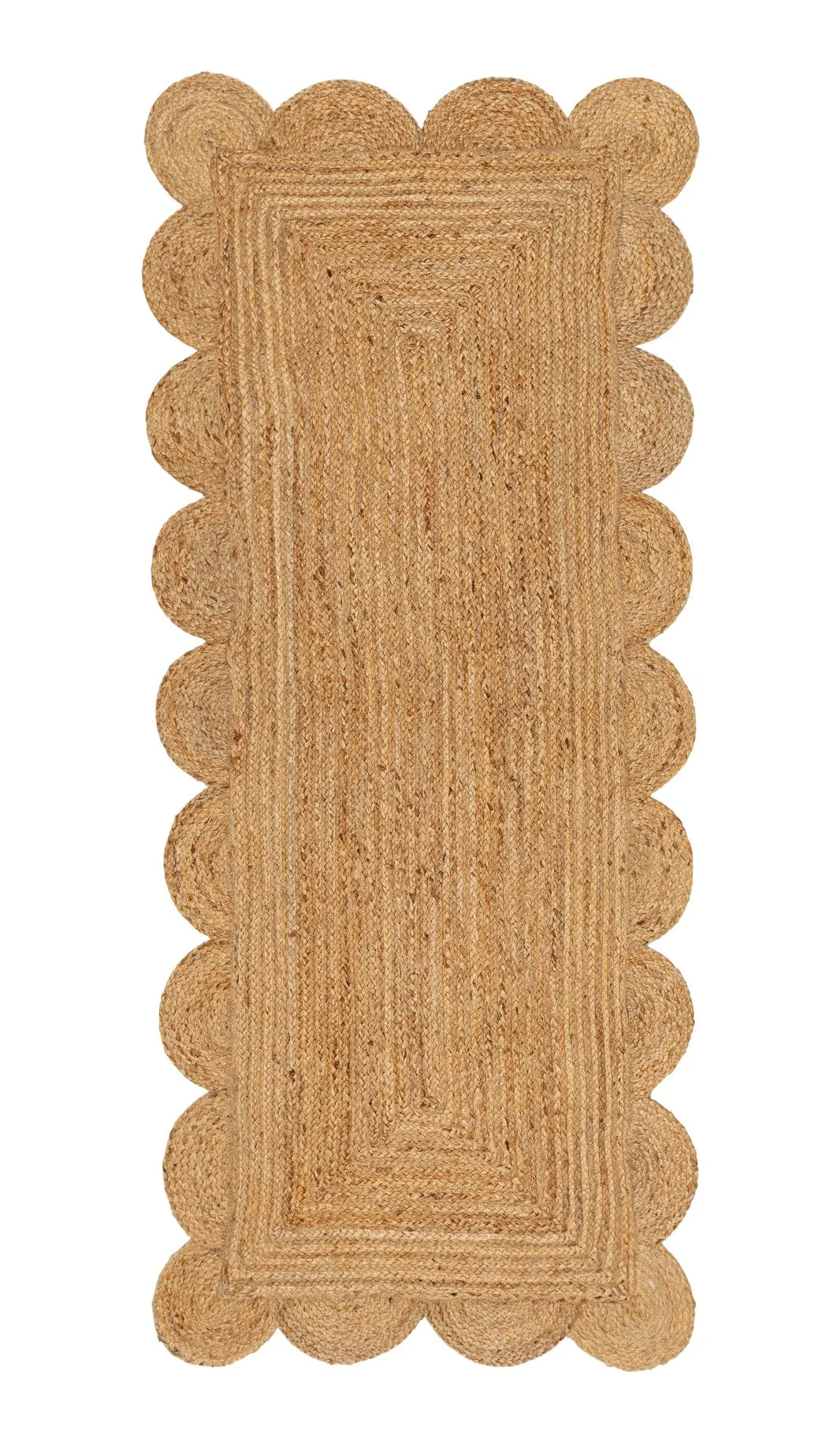 Ejiya Natural Brown Scalloped Jute Runner Rugmodern color block patchwork rug