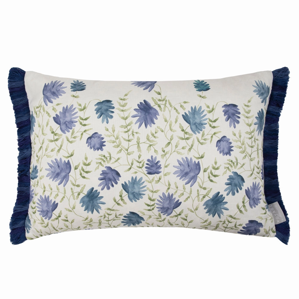 Elai Printed Ruche Fringe Cushion Denim