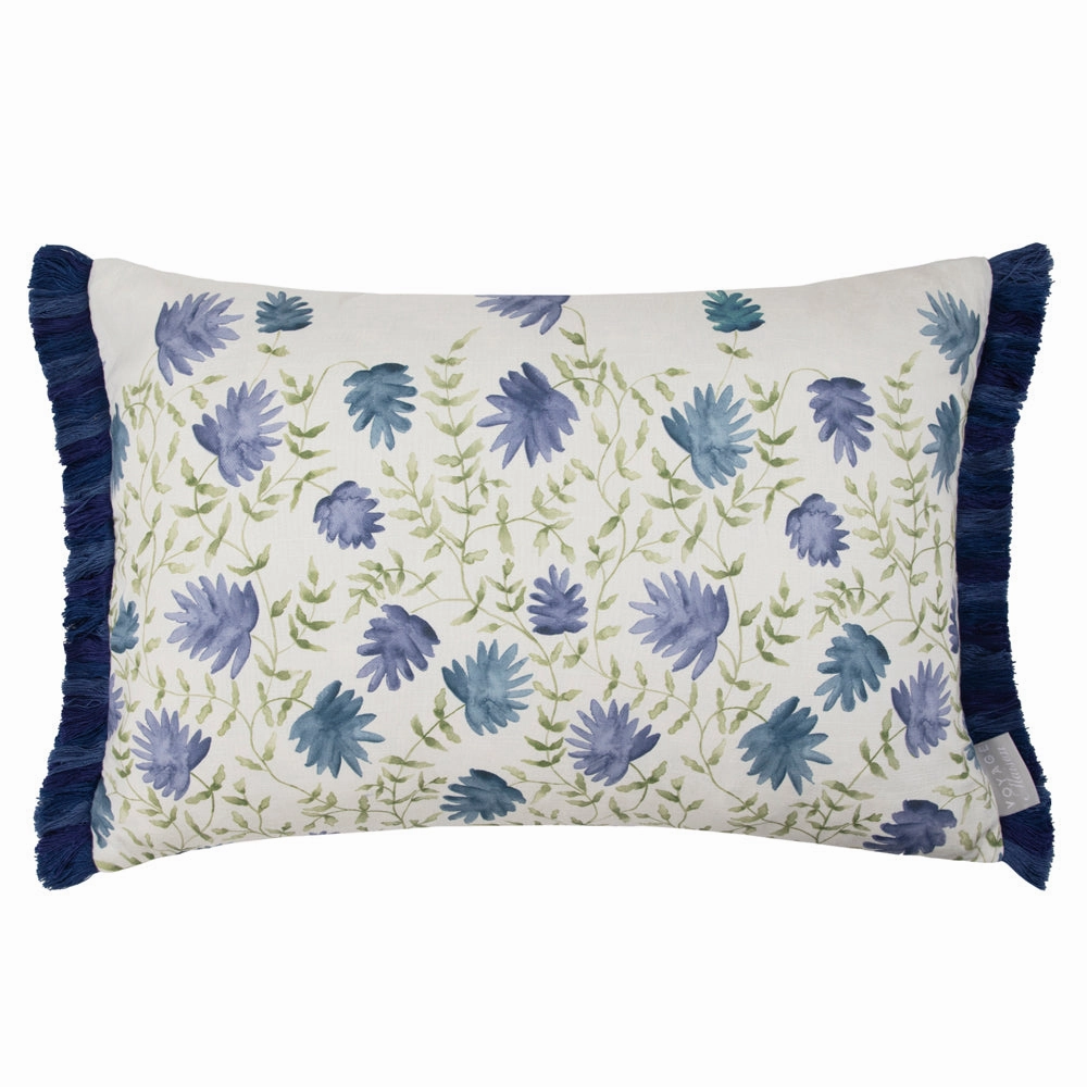 Elai Printed Ruche Fringe Cushion Denim