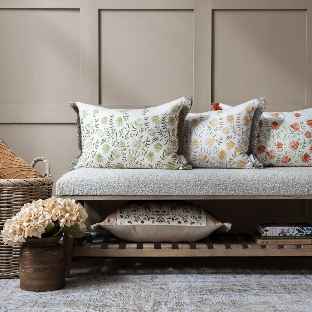 Elai Printed Ruche Fringe Cushion Sage