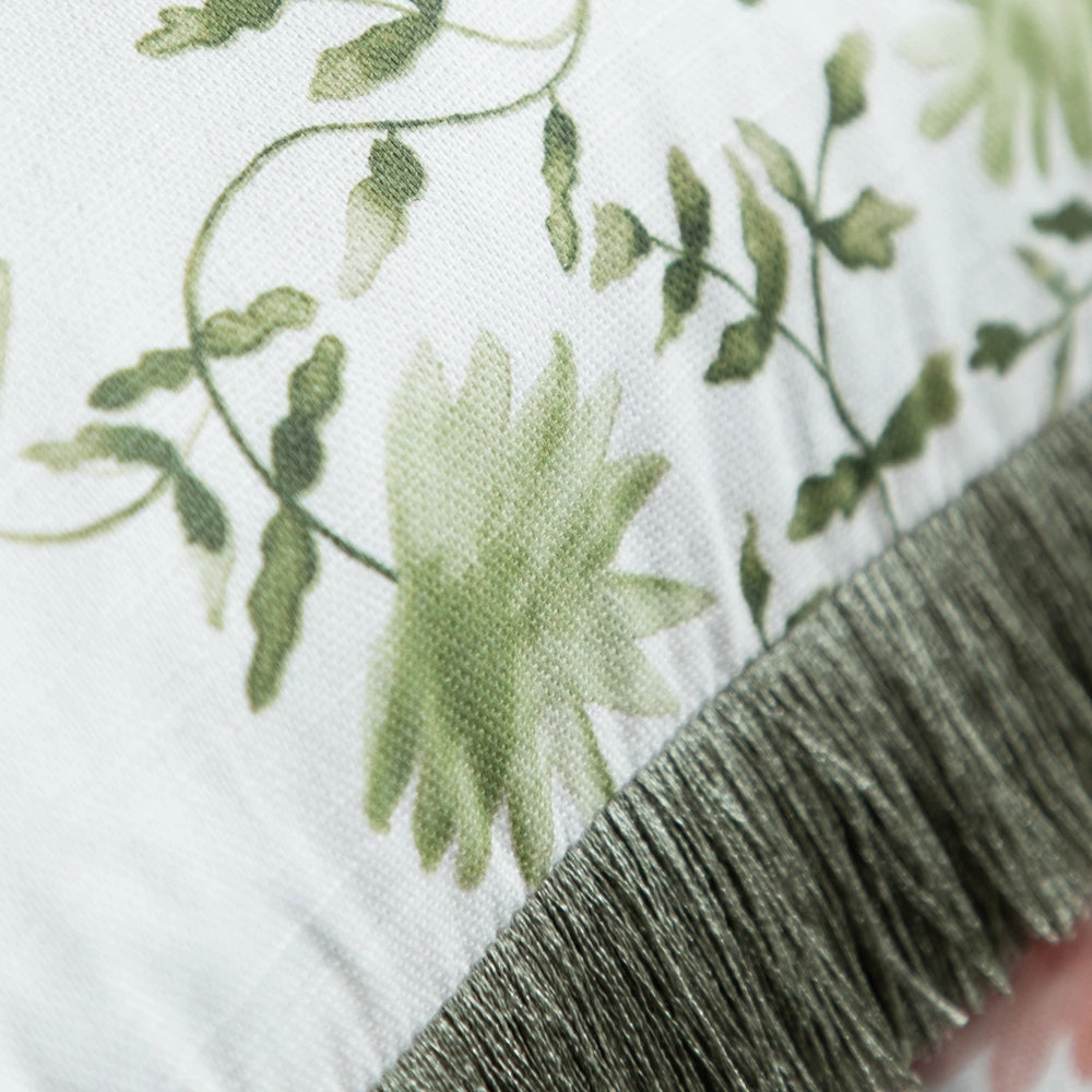 Elai Printed Ruche Fringe Cushion Sage