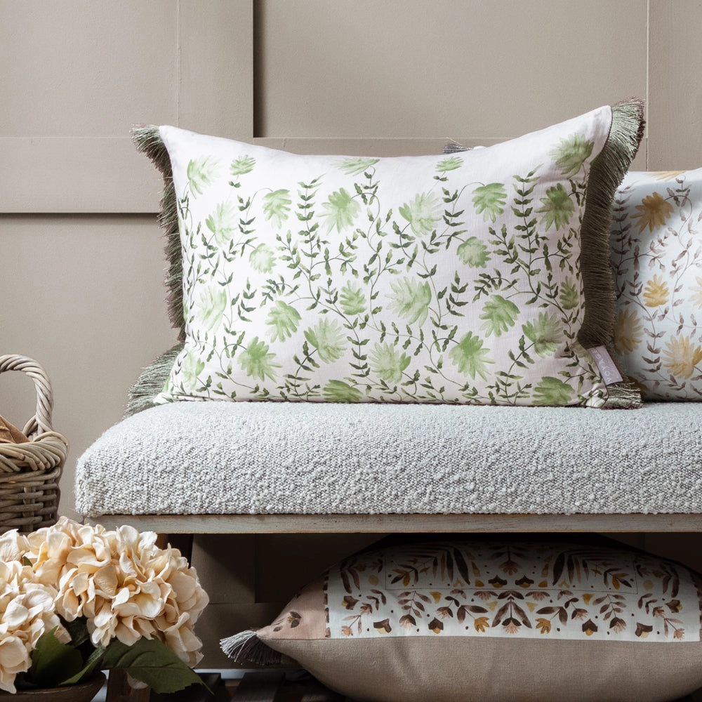 Elai Printed Ruche Fringe Cushion Sagebedding sets ,throw blankets 