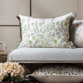 Elai Printed Ruche Fringe Cushion Sagebedding sets ,throw blankets 