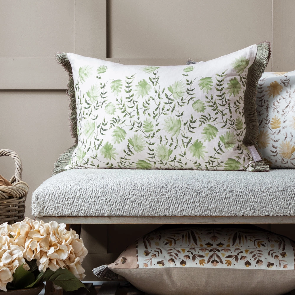 Elai Printed Ruche Fringe Cushion Sagebedding sets ,throw blankets 
